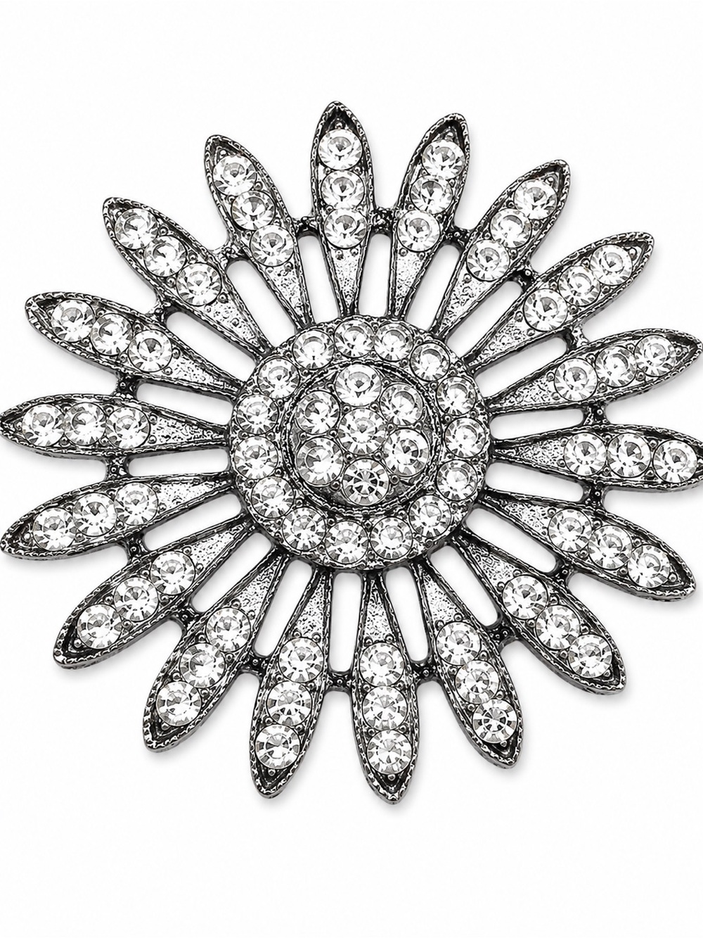 Crystal Sunburst Brooch - Silver Tone
